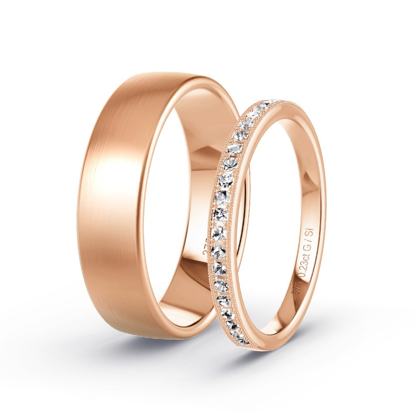 Wedding Rings Rose Gold - 0.23ct Diamonds - Model N°1034 Wedding Rings Rose Gold - 0.23ct Diamonds - Model N°1034