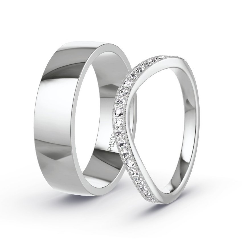 Wedding Rings Palladium - 0.23ct Diamonds - Model N°1036 Wedding Rings Palladium - 0.23ct Diamonds - Model N°1036