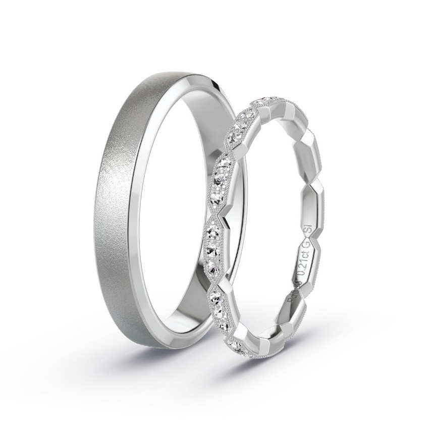 Wedding Rings Palladium - 0.21ct Diamonds - Model N°1058 Wedding Rings Palladium - 0.21ct Diamonds - Model N°1058