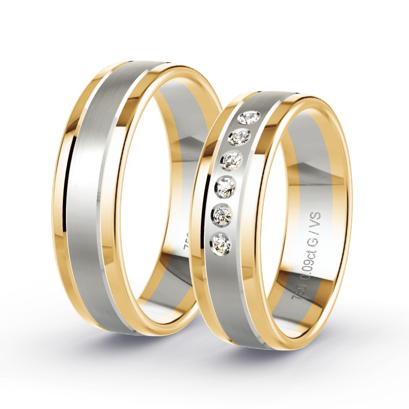 Wedding Rings Apricot Gold/Grey Gold - 0.09ct Diamonds - Model N°1301