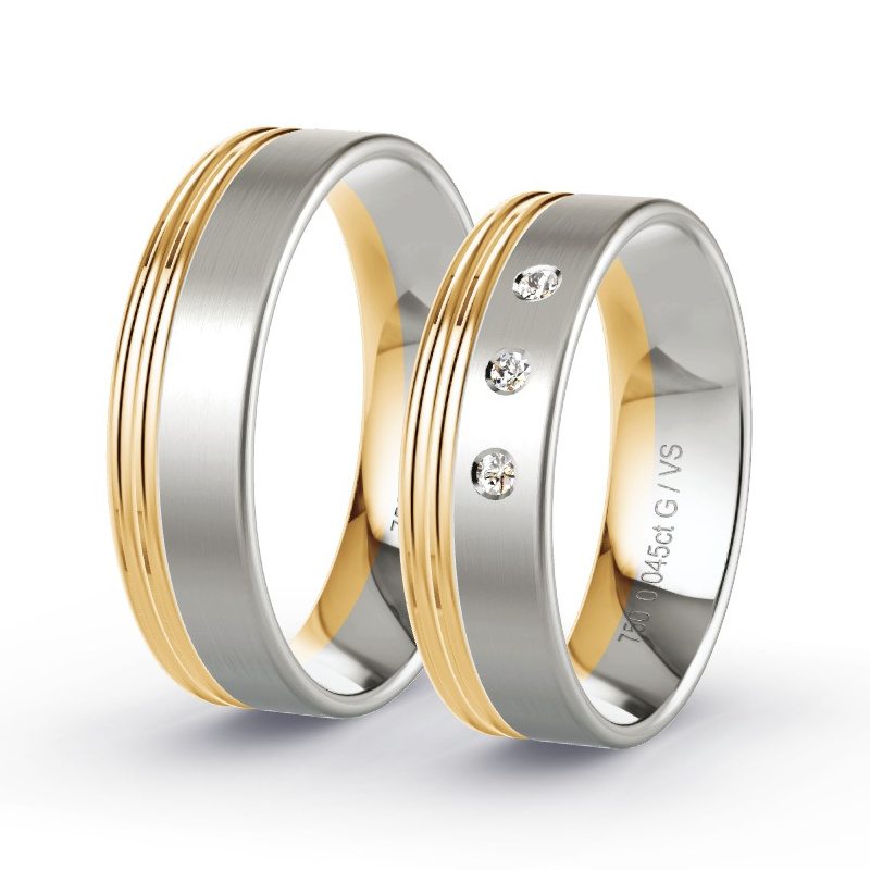 Wedding Rings Apricot Gold/Grey Gold - 0.045ct Diamonds - Model N°1302 Wedding Rings Apricot Gold/Grey Gold - 0.045ct Diamonds - Model N°1302