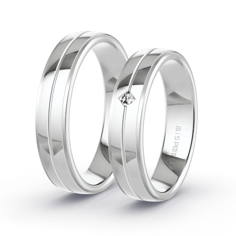 Wedding Rings White Gold - 0.03ct Diamonds - Model N°1606 Wedding Rings White Gold - 0.03ct Diamonds - Model N°1606