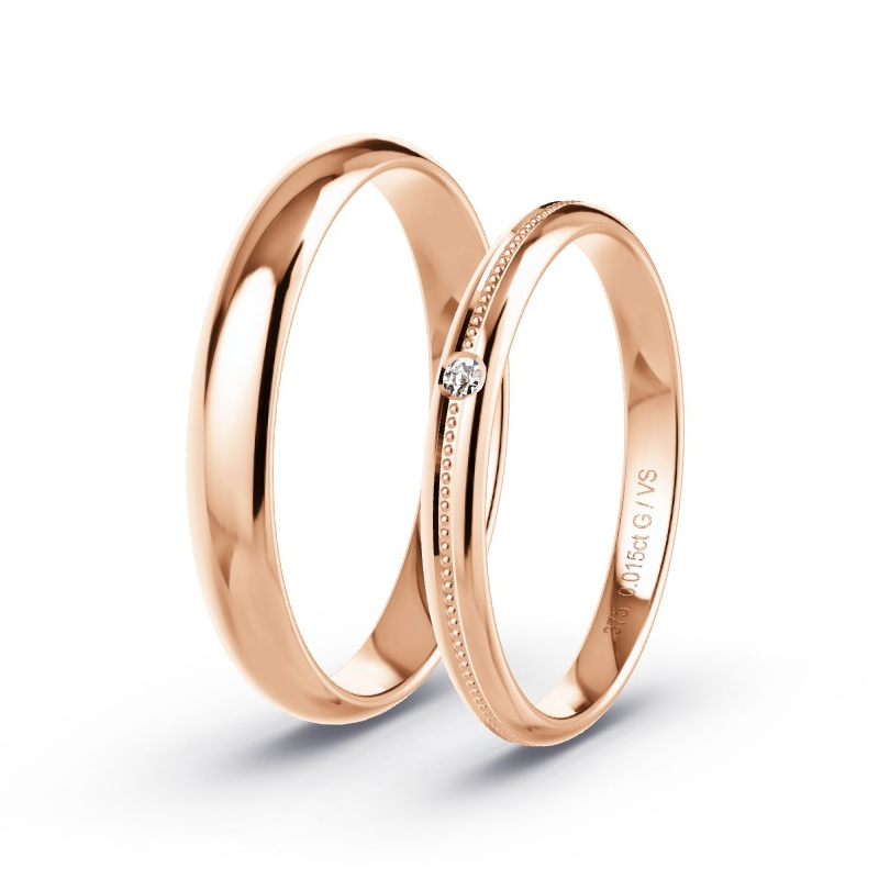 Wedding Rings Rose Gold - 0.015ct Diamonds - Model N°1614 Wedding Rings Rose Gold - 0.015ct Diamonds - Model N°1614