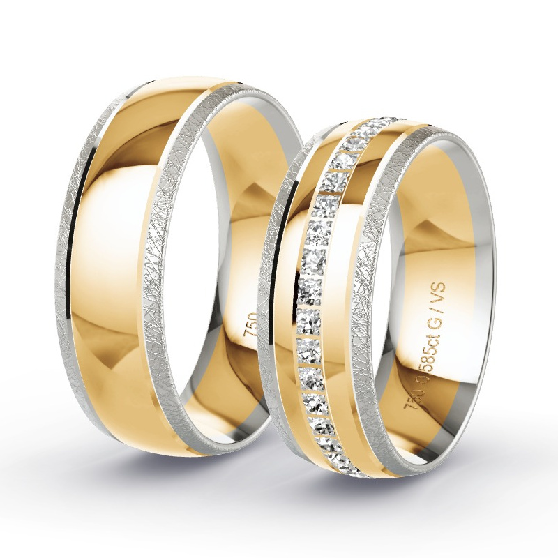 Wedding Rings Apricot Gold/Grey Gold - 0.585ct Diamonds - Model N°1634