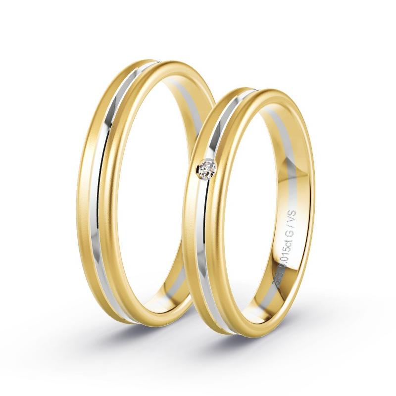 Wedding Rings Yellow Gold/White Gold - 0.015ct Diamonds - Model N°1639 Wedding Rings Yellow Gold/White Gold - 0.015ct Diamonds - Model N°1639