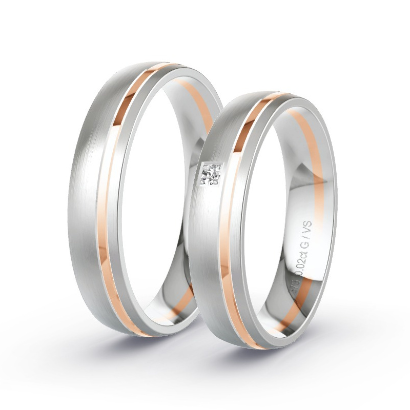 Wedding Rings Rose Gold/White Gold - 0.02ct Diamonds - Model N°1650 Wedding Rings Rose Gold/White Gold - 0.02ct Diamonds - Model N°1650