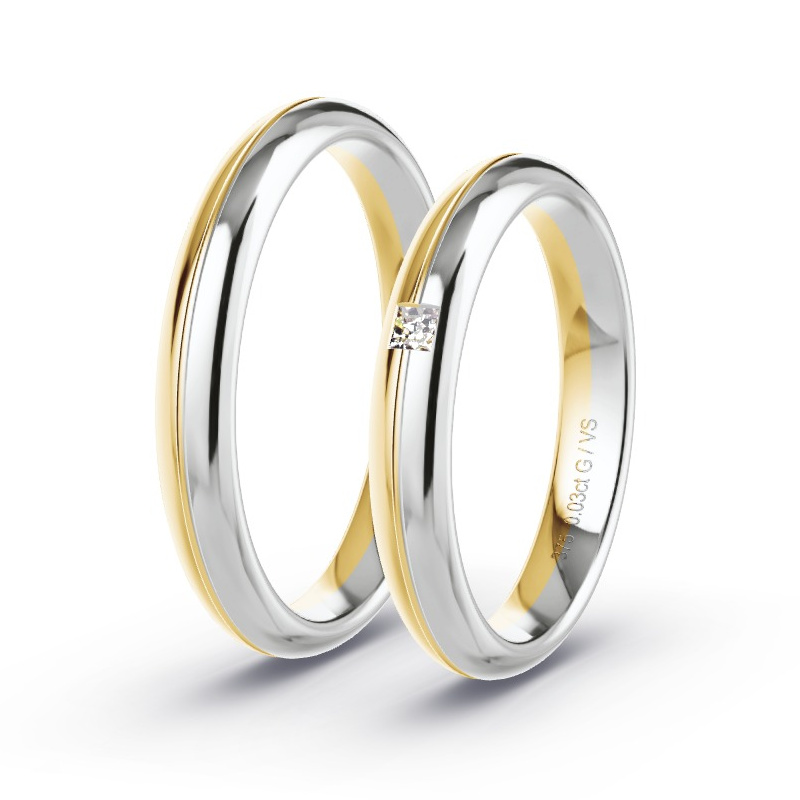 Wedding Rings Yellow Gold/White Gold - 0.03ct Diamonds - Model N°1651 Wedding Rings Yellow Gold/White Gold - 0.03ct Diamonds - Model N°1651