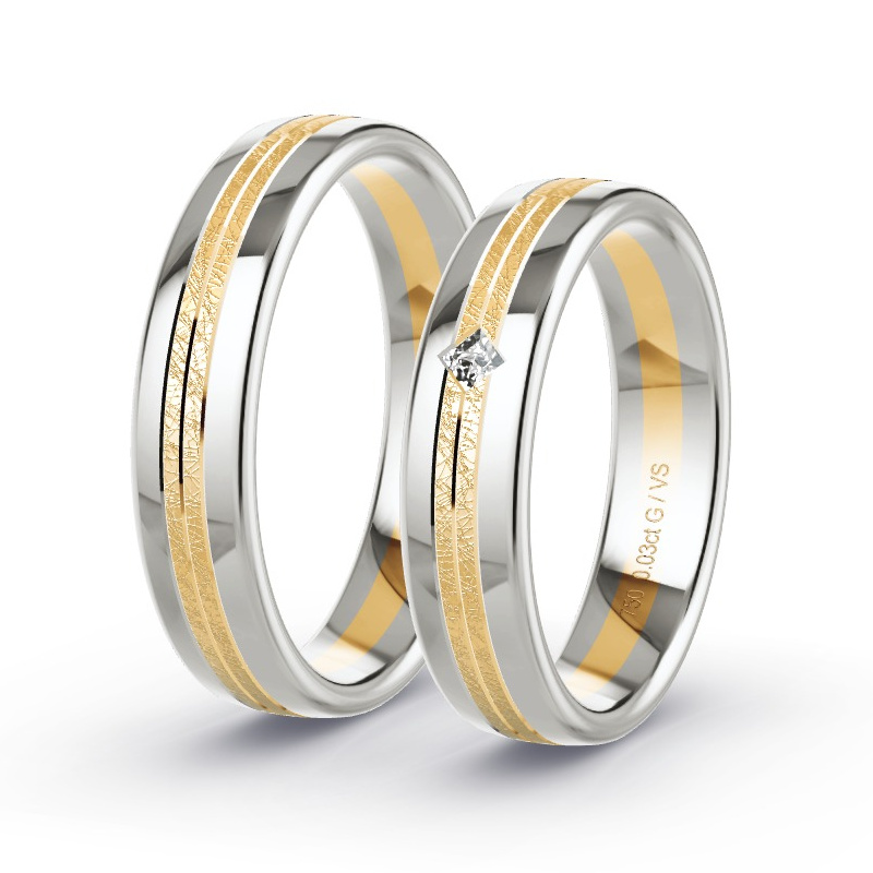 Wedding Rings Apricot Gold/Grey Gold - 0.03ct Diamonds - Model N°1663 Wedding Rings Apricot Gold/Grey Gold - 0.03ct Diamonds - Model N°1663