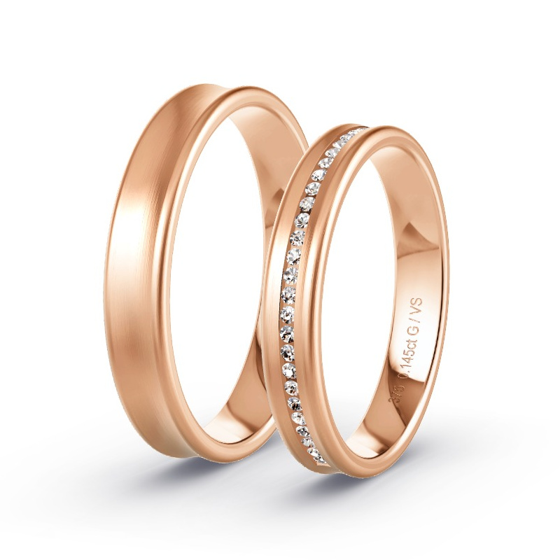 Wedding Rings Rose Gold - 0.145ct Diamonds - Model N°1716 Wedding Rings Rose Gold - 0.145ct Diamonds - Model N°1716
