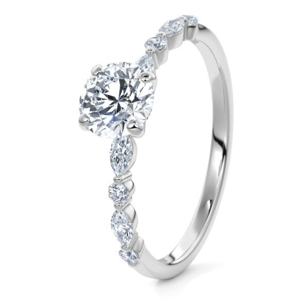 Engagement Ring 9ct White Gold - 0.54ct Diamonds - Model N°3018 Brilliant, Side-Stone