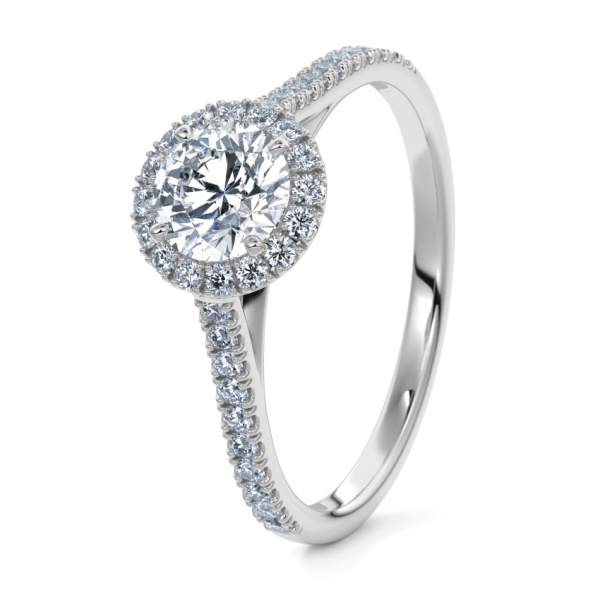 Engagement Ring 9ct White Gold - 0.62ct Diamonds - Model N°3408 Brilliant, Halo, Pavé