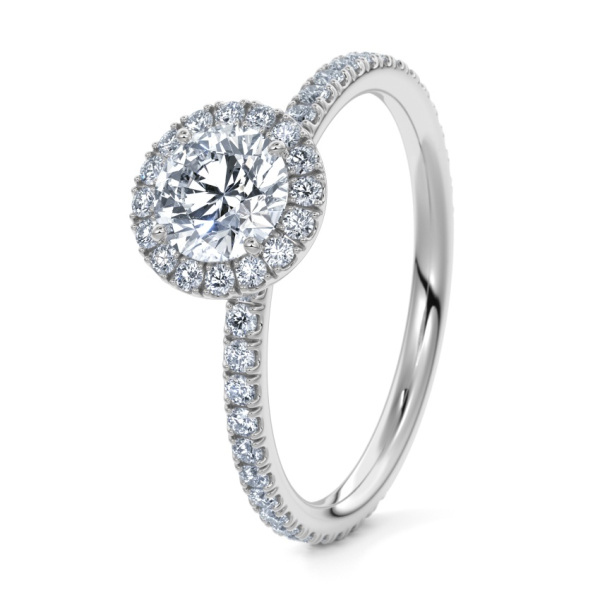 Engagement Ring 9ct White Gold - 0.78ct Diamonds - Model N°3411 Brilliant, Halo, Pavé