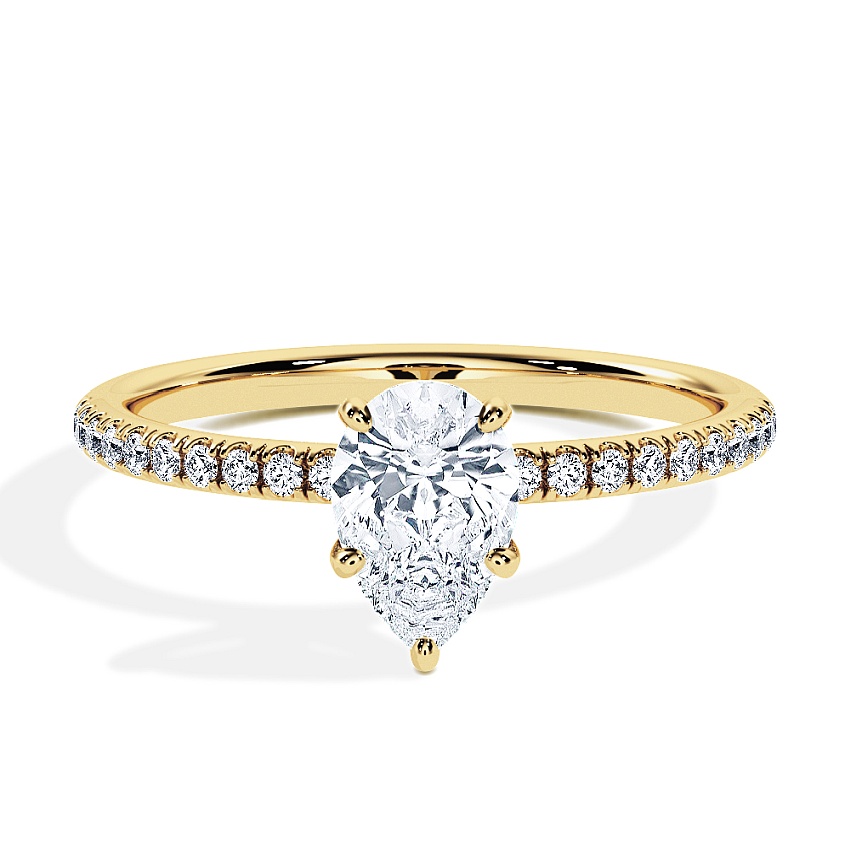 Engagement Ring Yellow Gold - 0.50ct Pear - Model N°3013, Pavé Engagement Ring Yellow Gold - 0.50ct Pear - Model N°3013, Pavé