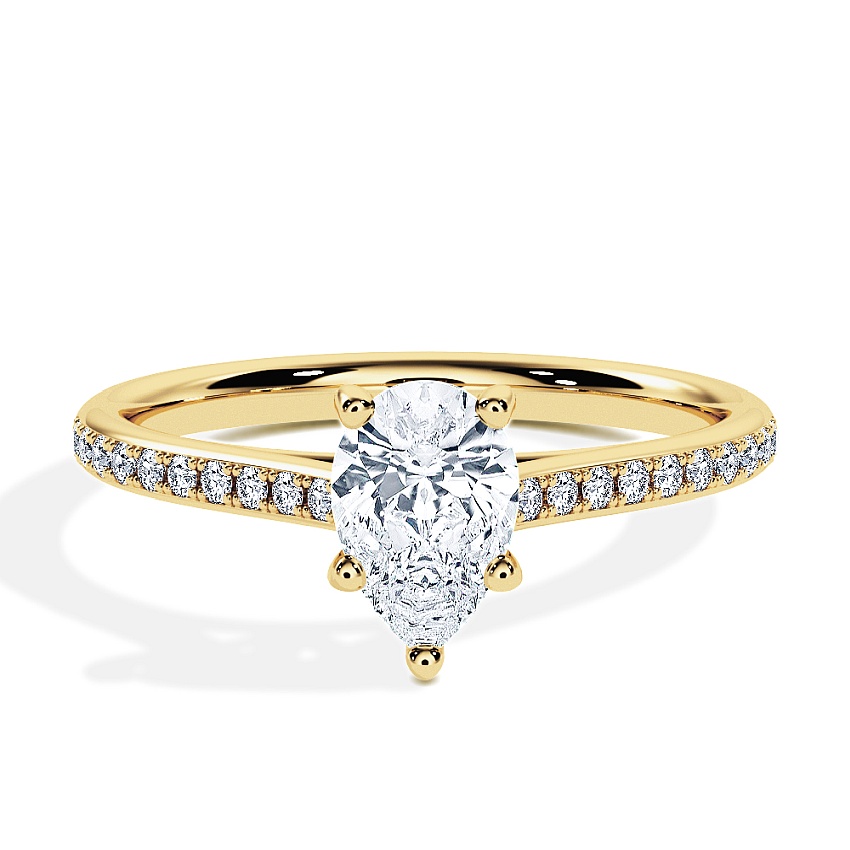 Engagement Ring Yellow Gold - 0.50ct Pear - Model N°3015, Pavé Engagement Ring Yellow Gold - 0.50ct Pear - Model N°3015, Pavé