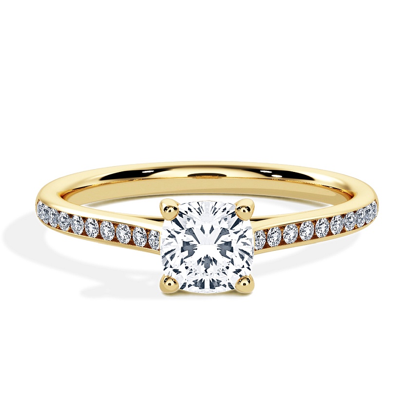 Engagement Ring Yellow Gold - 0.70ct Cushion - Model N°3015, Channel Engagement Ring Yellow Gold - 0.70ct Cushion - Model N°3015, Channel