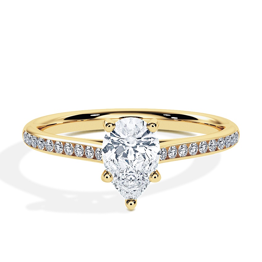 Engagement Ring Yellow Gold - 0.50ct Pear - Model N°3015, Channel Engagement Ring Yellow Gold - 0.50ct Pear - Model N°3015, Channel