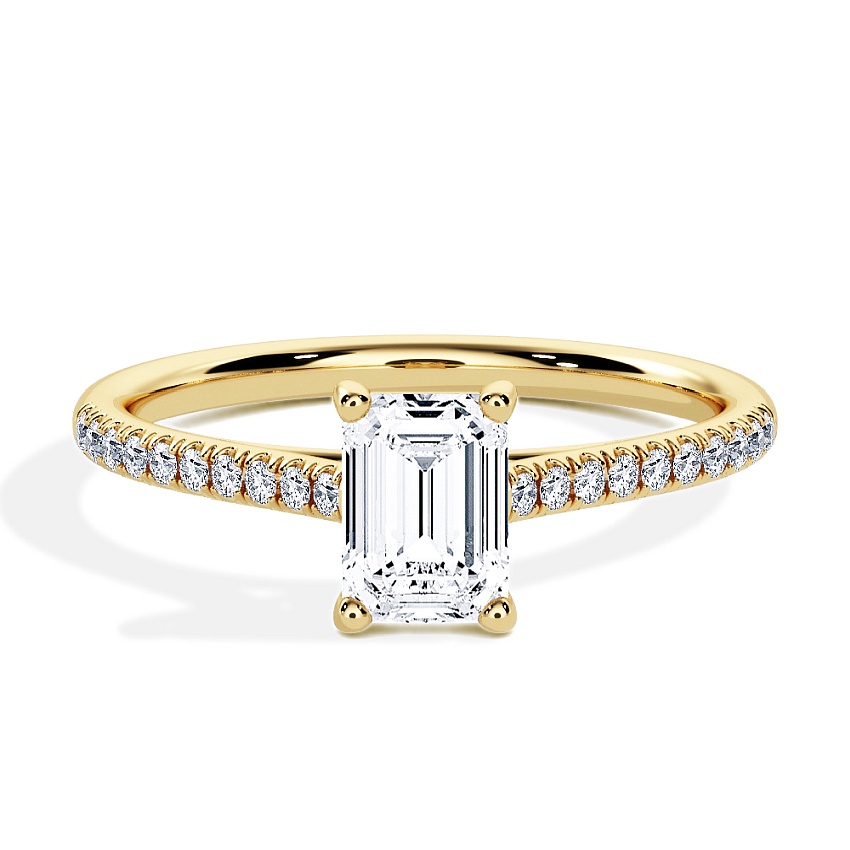 Engagement Ring Yellow Gold - 0.50ct Emerald - Model N°3015, Pavé Engagement Ring Yellow Gold - 0.50ct Emerald - Model N°3015, Pavé