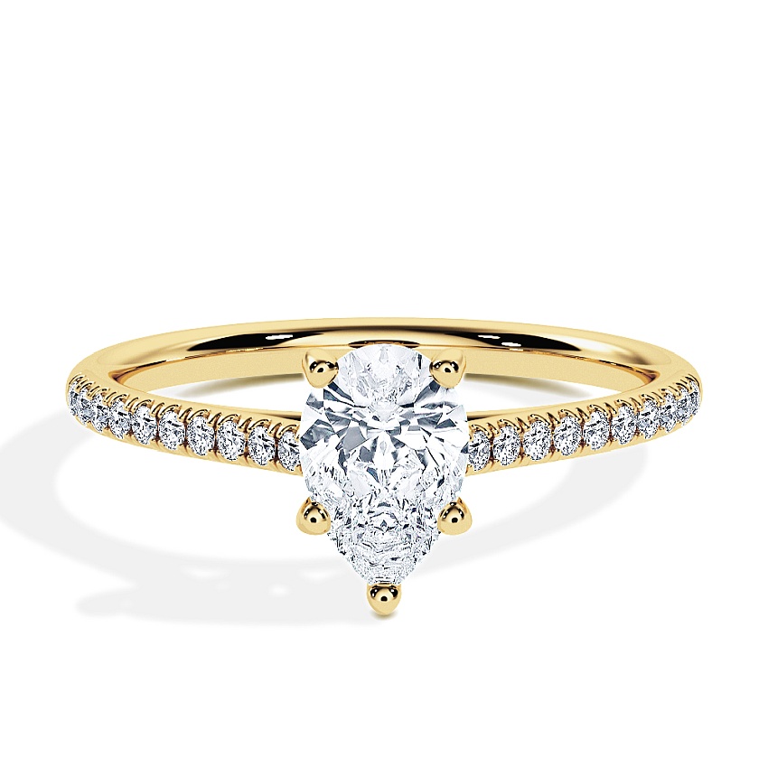 Engagement Ring Yellow Gold - 0.50ct Pear - Model N°3015, Pavé Engagement Ring Yellow Gold - 0.50ct Pear - Model N°3015, Pavé
