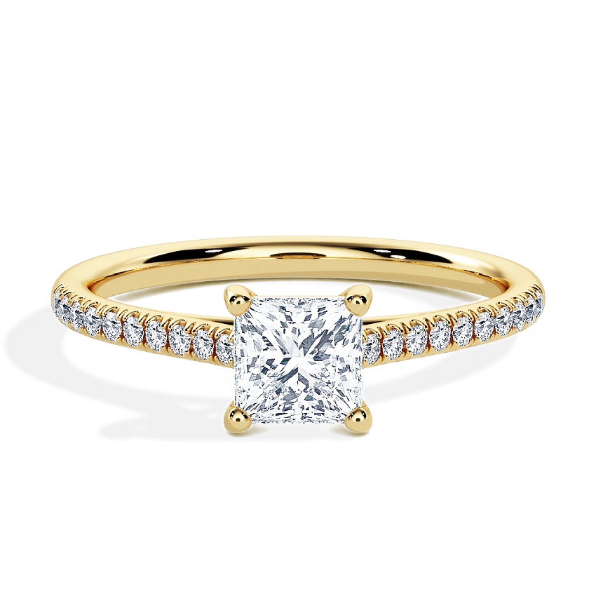 Engagement Ring Yellow Gold - 0.50ct Princess - Model N°3015, Pavé Engagement Ring Yellow Gold - 0.50ct Princess - Model N°3015, Pavé