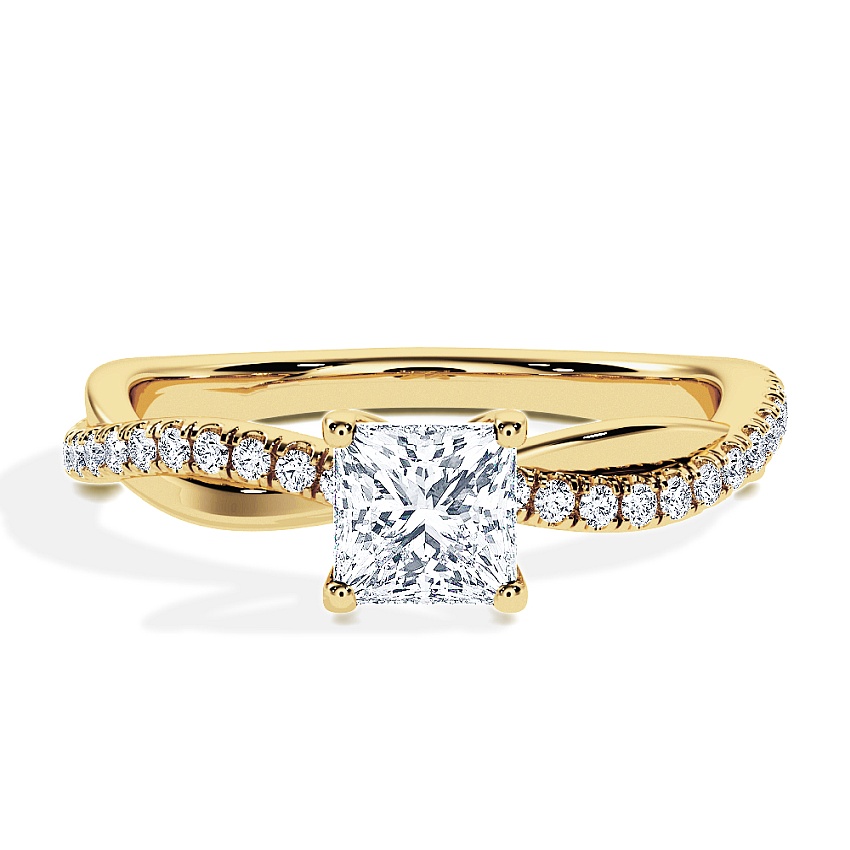 Engagement Ring Yellow Gold - 0.60ct Princess - Model N°3016, Pavé Engagement Ring Yellow Gold - 0.60ct Princess - Model N°3016, Pavé