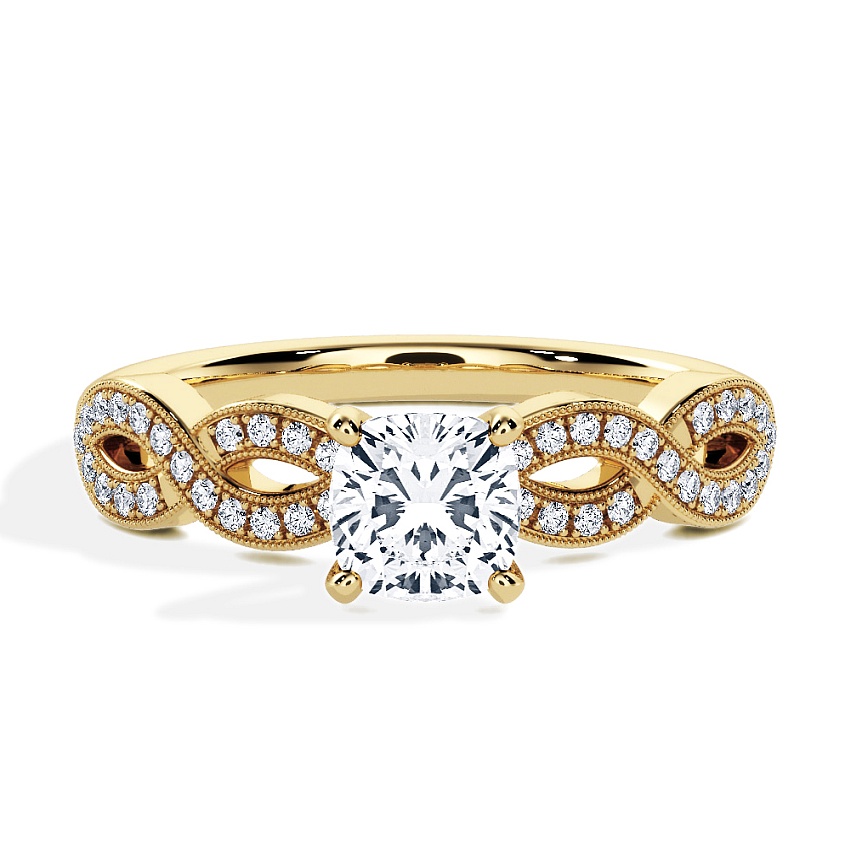 Engagement Ring Yellow Gold - 0.71ct Cushion - Model N°3020, Side-Stone, Pavé Engagement Ring Yellow Gold - 0.71ct Cushion - Model N°3020, Side-Stone, Pavé