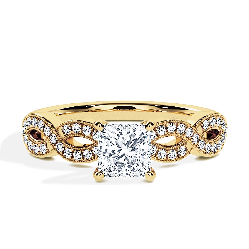 Engagement Ring Yellow Gold - 0.51ct Princess - Model N°3020, Side-Stone, Pavé Engagement Ring Yellow Gold - 0.51ct Princess - Model N°3020, Side-Stone, Pavé