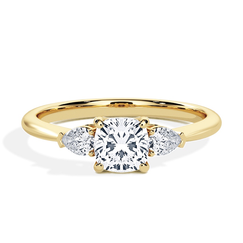 Engagement Ring Yellow Gold - 0.74ct Cushion - Model N°3304, 3-Stone Engagement Ring Yellow Gold - 0.74ct Cushion - Model N°3304, 3-Stone