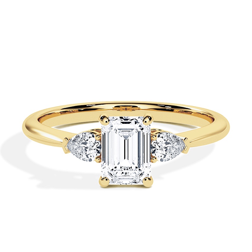 Engagement Ring Yellow Gold - 0.54ct Emerald - Model N°3304, 3-Stone Engagement Ring Yellow Gold - 0.54ct Emerald - Model N°3304, 3-Stone