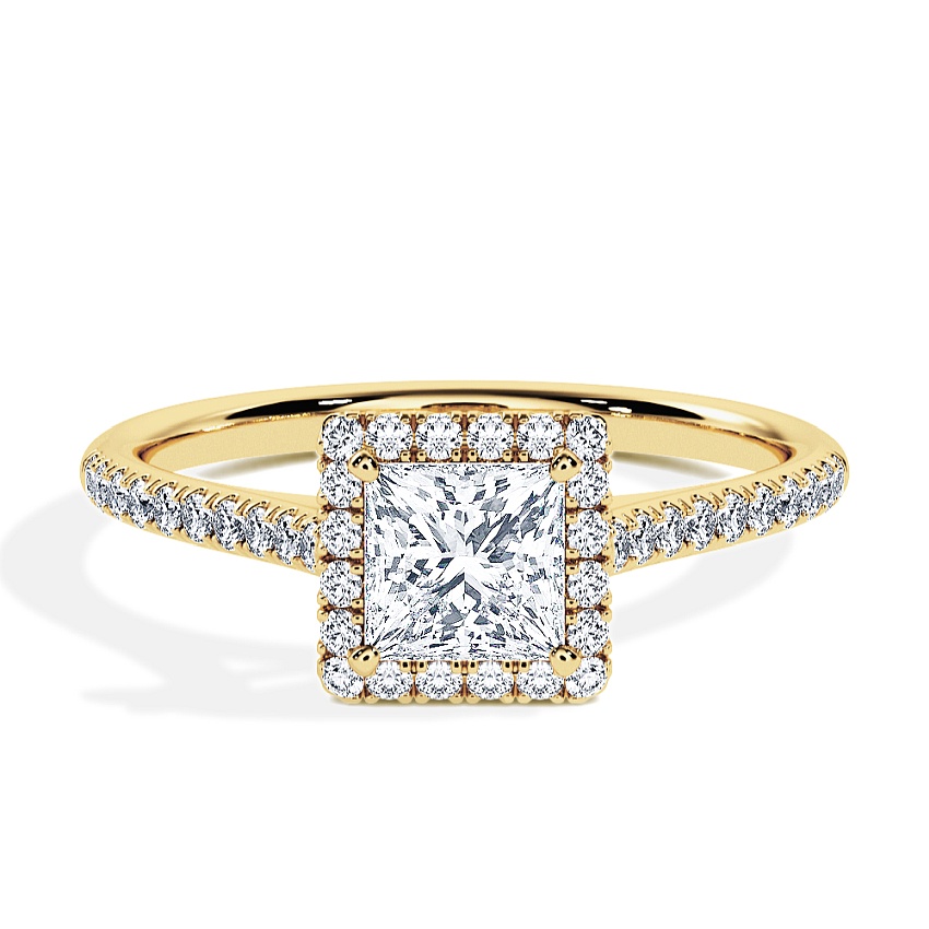 Engagement Ring Yellow Gold - 0.62ct Princess - Model N°3408, Halo, Pavé Engagement Ring Yellow Gold - 0.62ct Princess - Model N°3408, Halo, Pavé
