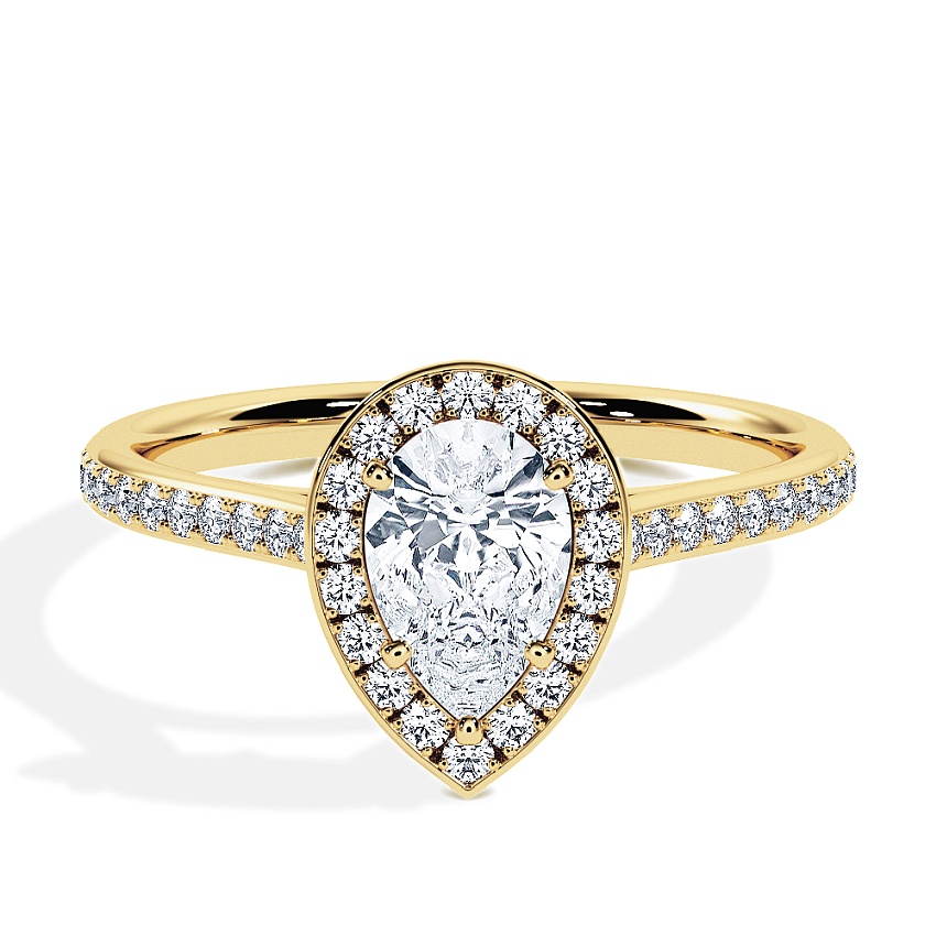 Engagement Ring Yellow Gold - 0.62ct Pear - Model N°3409, Halo, Pavé Engagement Ring Yellow Gold - 0.62ct Pear - Model N°3409, Halo, Pavé