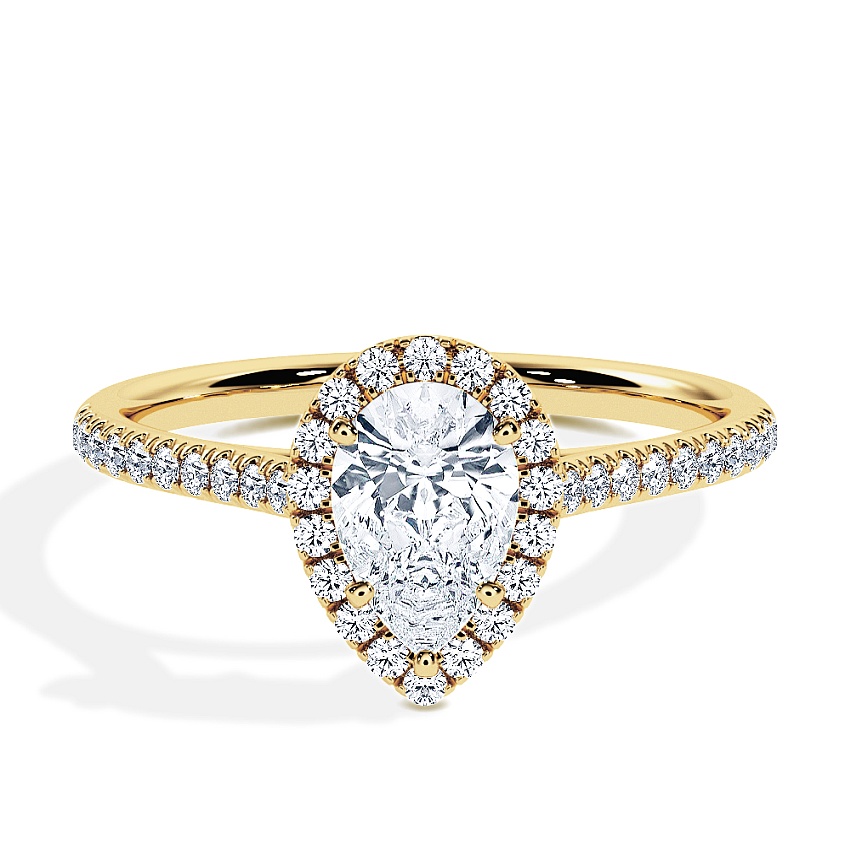 Engagement Ring Yellow Gold - 0.62ct Pear - Model N°3409, Halo, Pavé Engagement Ring Yellow Gold - 0.62ct Pear - Model N°3409, Halo, Pavé