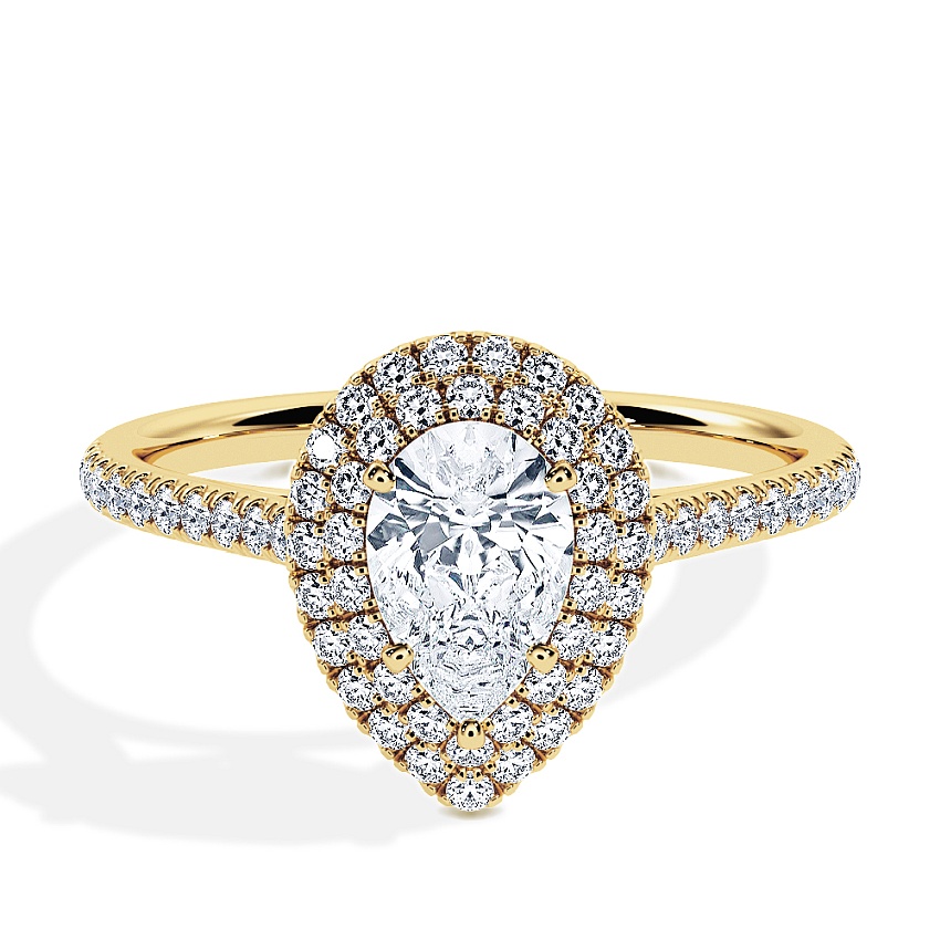 Engagement Ring Yellow Gold - 0.80ct Pear - Model N°3410, Halo, Pavé Engagement Ring Yellow Gold - 0.80ct Pear - Model N°3410, Halo, Pavé
