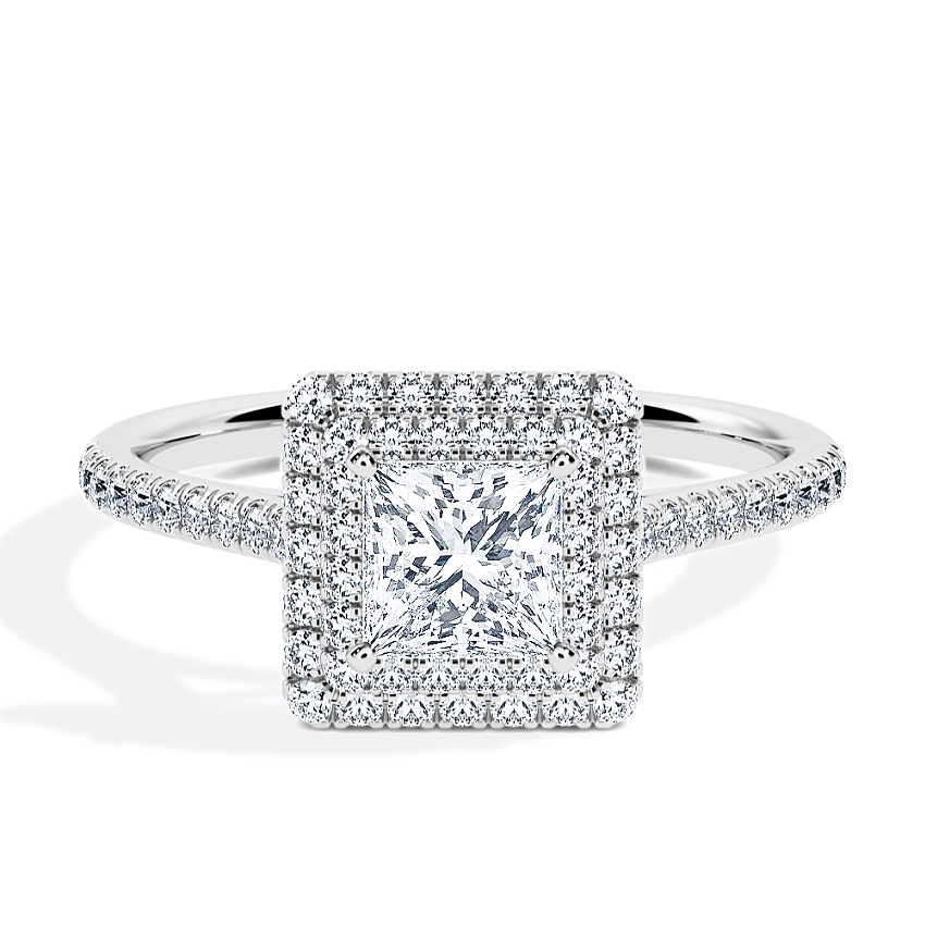Engagement Ring White Gold - 0.80ct Princess - Model N°3410, Halo, Pavé Engagement Ring White Gold - 0.80ct Princess - Model N°3410, Halo, Pavé
