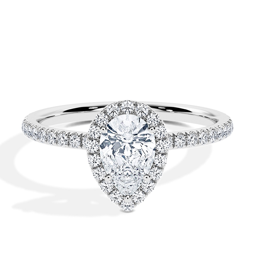 Engagement Ring White Gold - 0.78ct Pear - Model N°3411, Halo, Pavé Engagement Ring White Gold - 0.78ct Pear - Model N°3411, Halo, Pavé